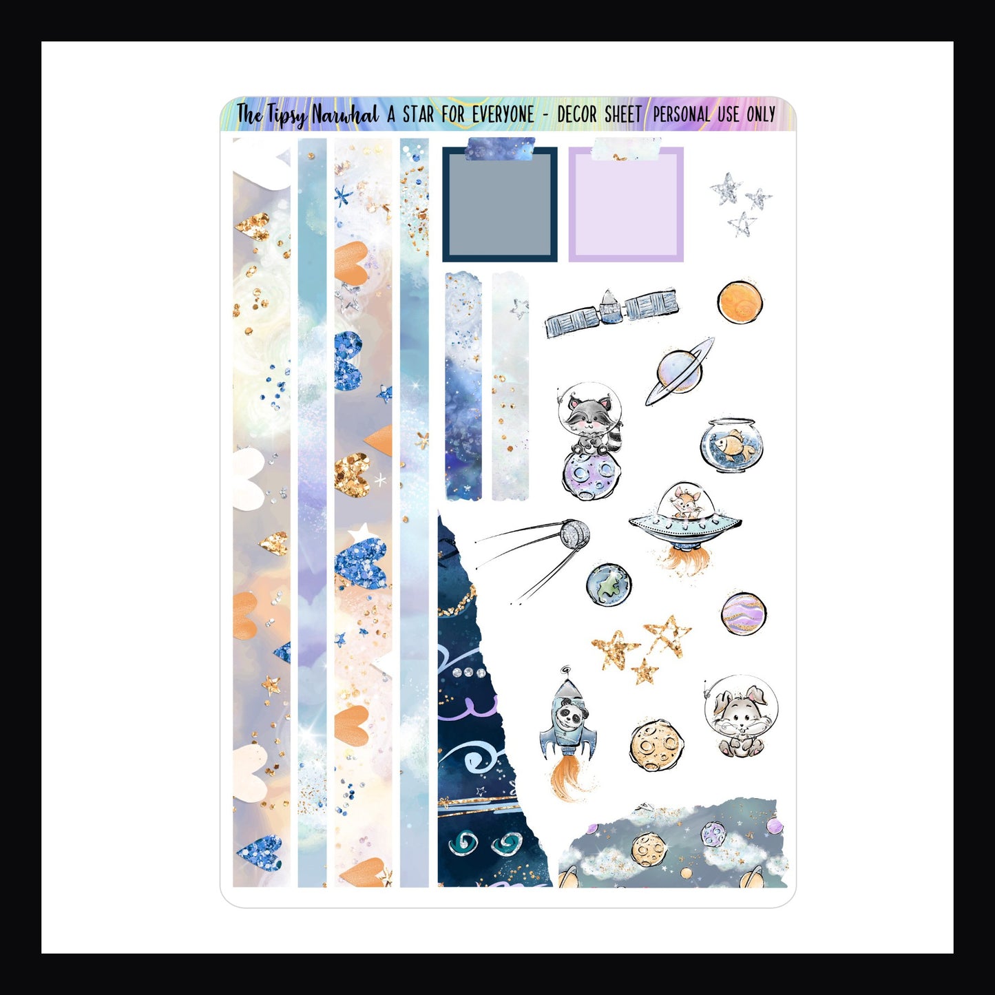 Digital A Star For Everyone Decor Sheet is a digital printable version of the A Star For Everyone Decor Sheet. It features various woodland animals venturing into space.