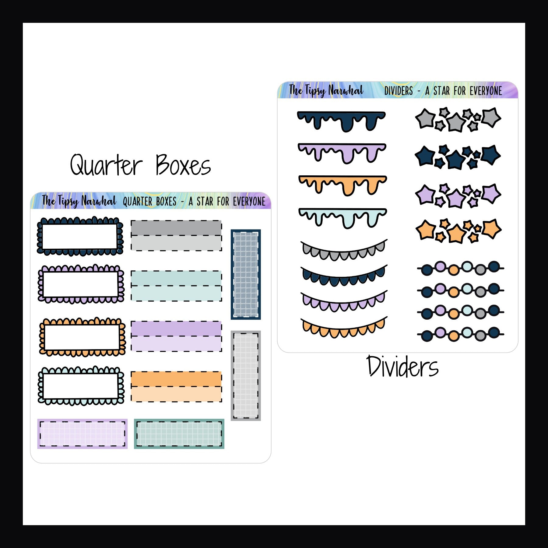 Digital A Star For Everyone Functional Add -0ns. Quarter Box sticker sheet and Divider Sticker Sheet.