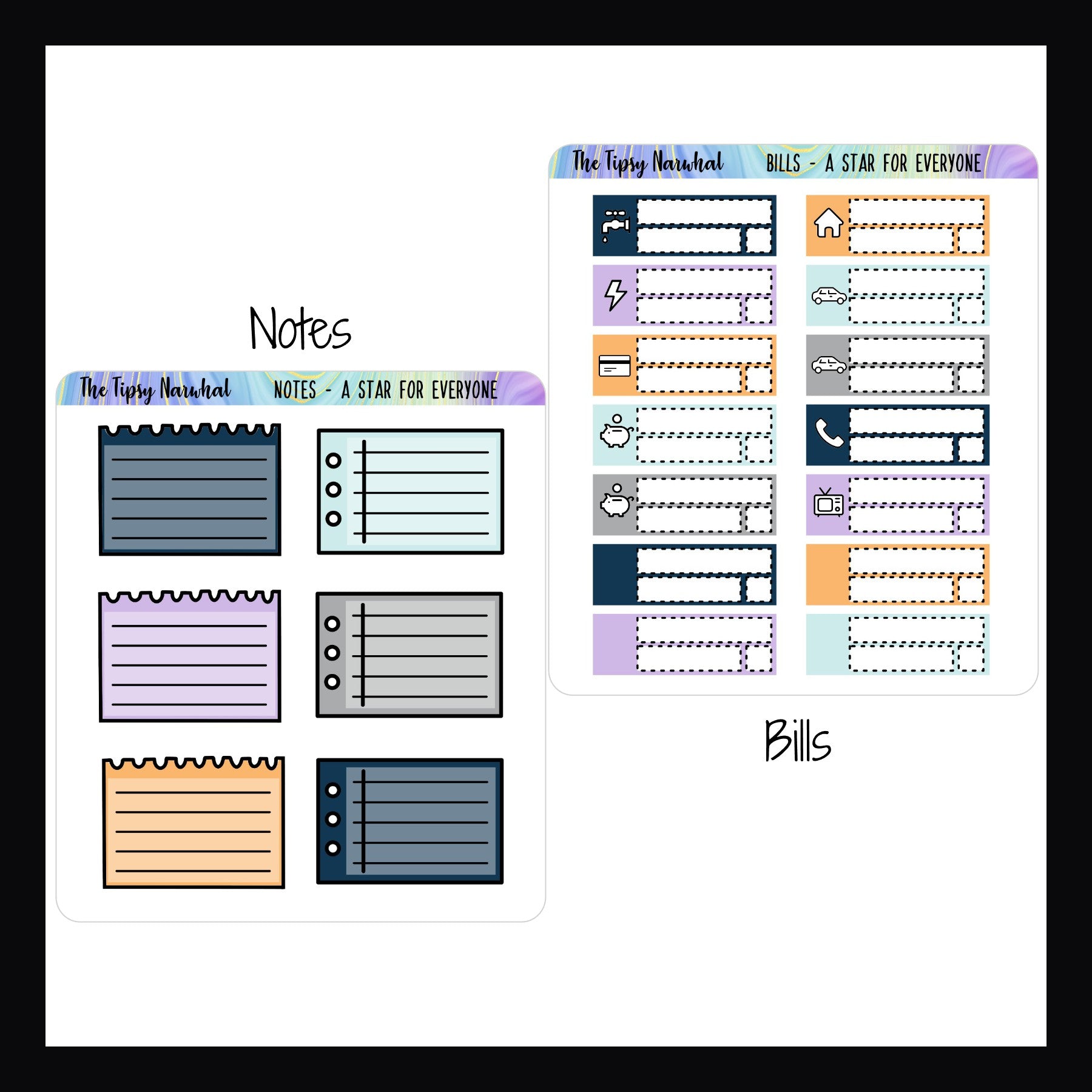 Digital A Star For Everyone Functional Add-on sheets.  Notes sticker sheet and Bill tracking sticker sheet.