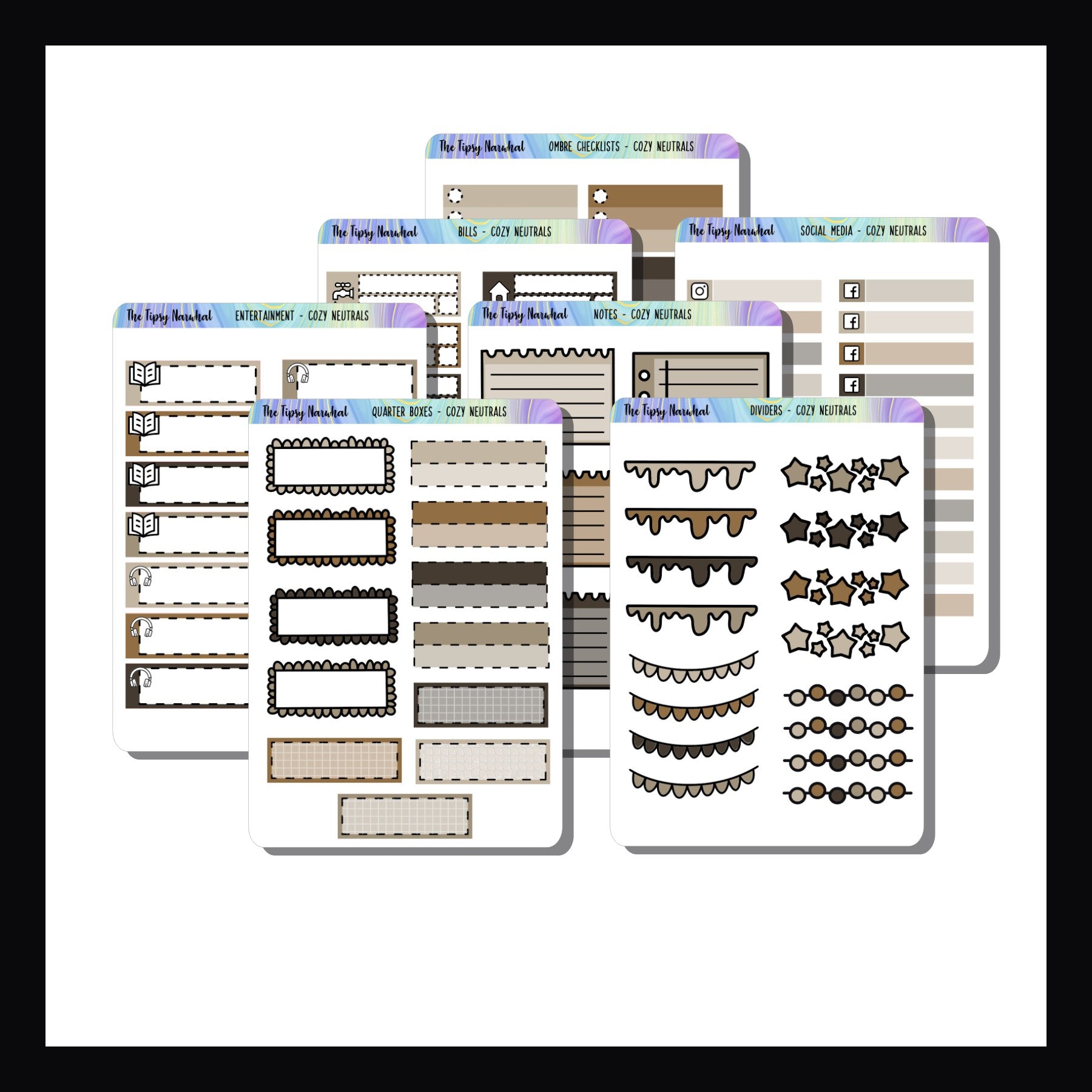 Cozy Neutrals Kit Matching Functionals is a collection of 7 sticker sheets filled with functional planning stickers.  They are designed to coordinate with the Cozy Neutrals weekly kits.