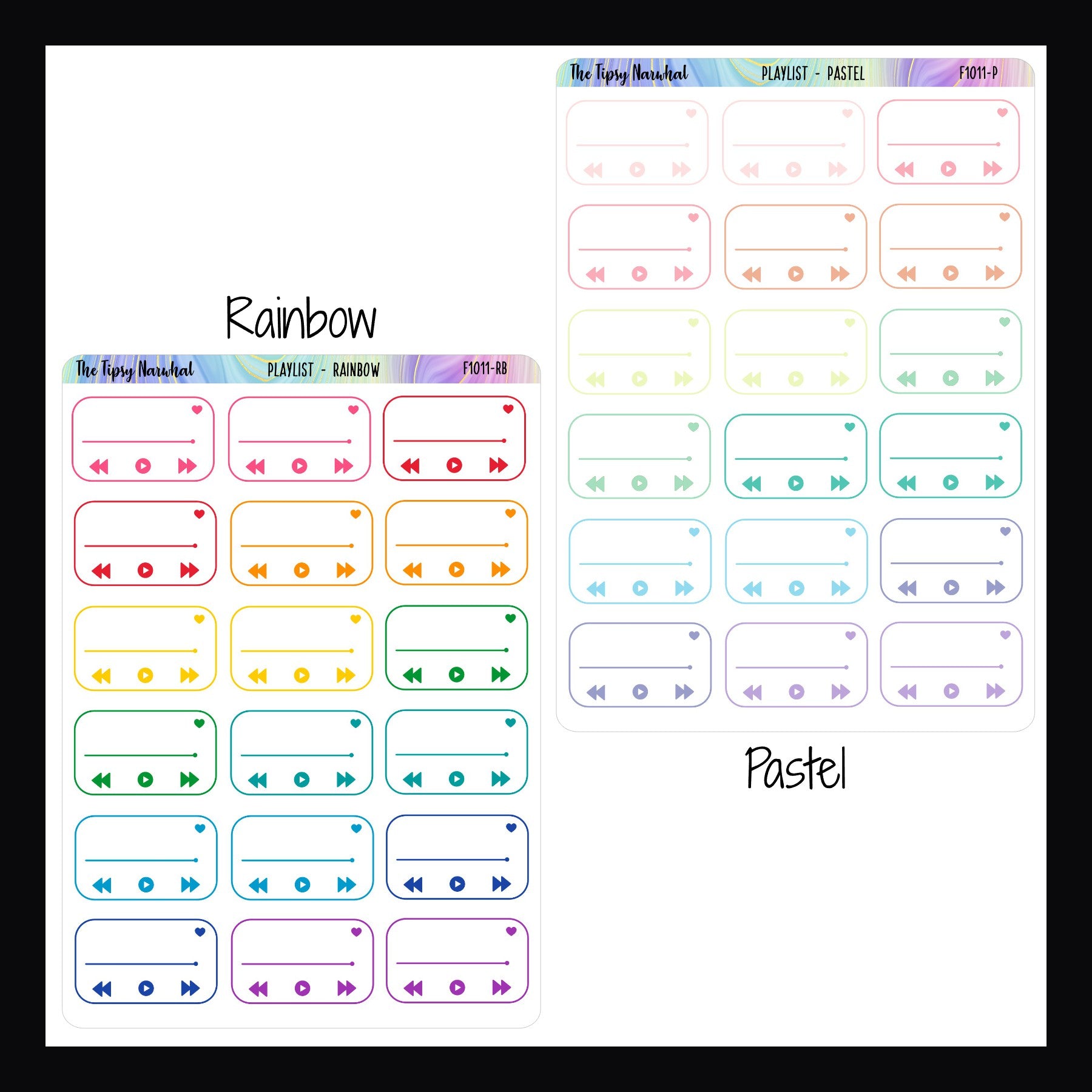 Digital Playlist Tracking Stickers in the Rainbow and Pastel color options.