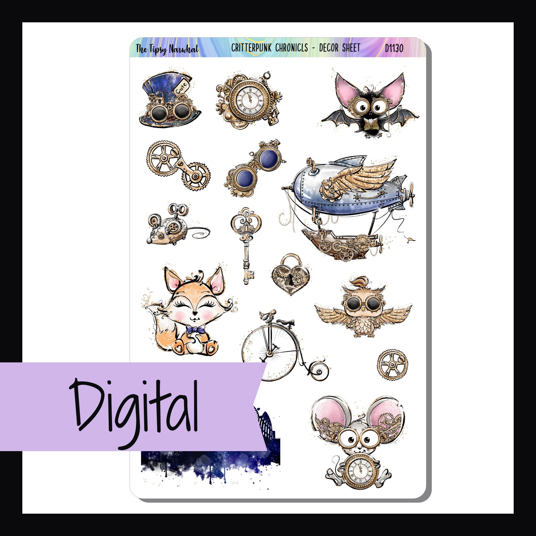 Digital Critterpunk Chronicles Decor Sheet is a digital/printable version of the sticker sheet with the same name.  The download includes PDF, PNG, and JPEG image files as well as an SVG cut file.