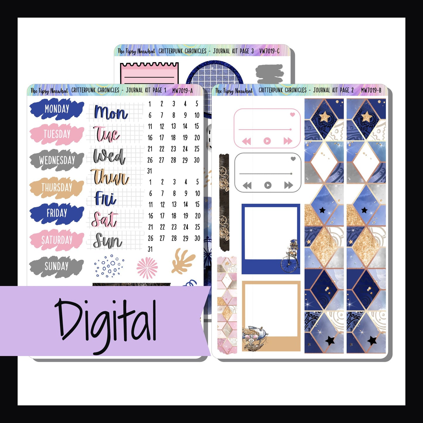 The Digital Critterpunk Chronicles Journal Kit is a digital/printable version of the sticker kit with the same name. The download includes JPEG, PNG, and PDF image files as well as a SVG cut file.