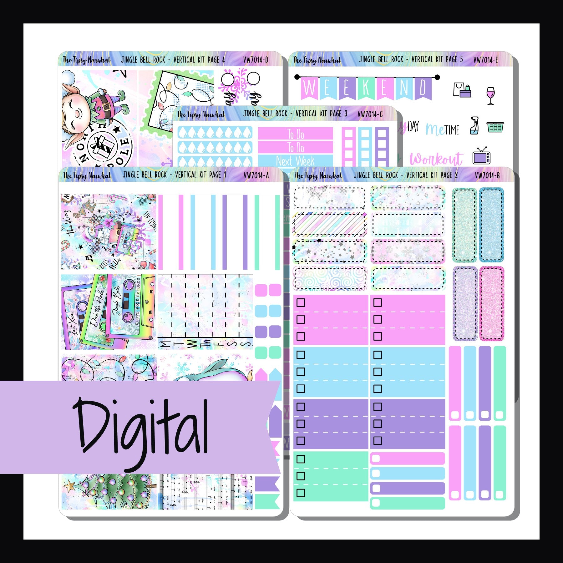 Digital Jingle Bell Rock Vertical Kit is a digital/printable version of the sticker kit with the same name.  It features a bright Christmas theme focusing on holiday music.  Download includes JPEG, PDF, PNG, and SVG files.