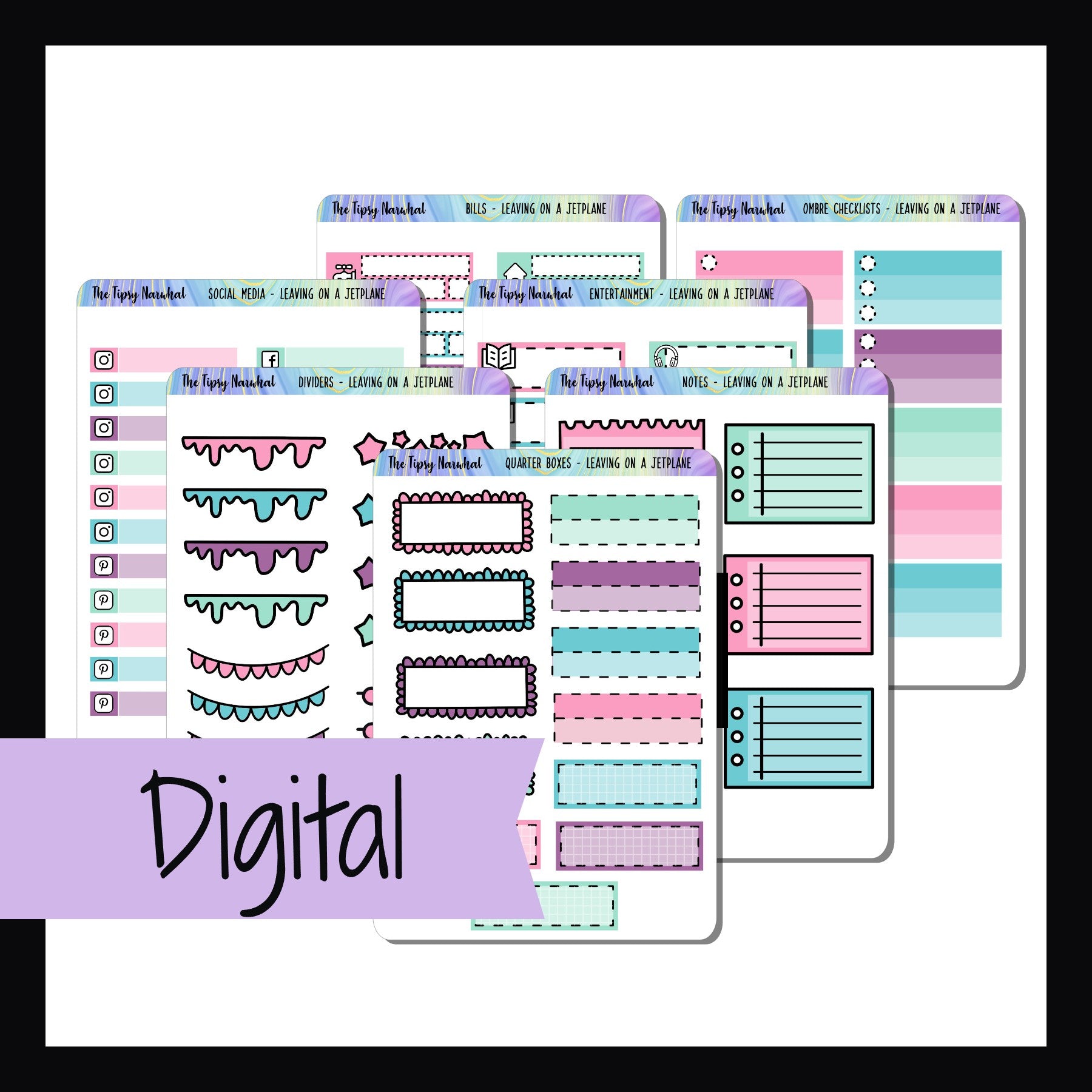 Digital Leaving on a Jet Plane Functionals is a digital/printable version of of the sticker kit with the same name.  It features 7 pages of functional stickers that coordinate with the Leaving on a Jetplane weekly kit.