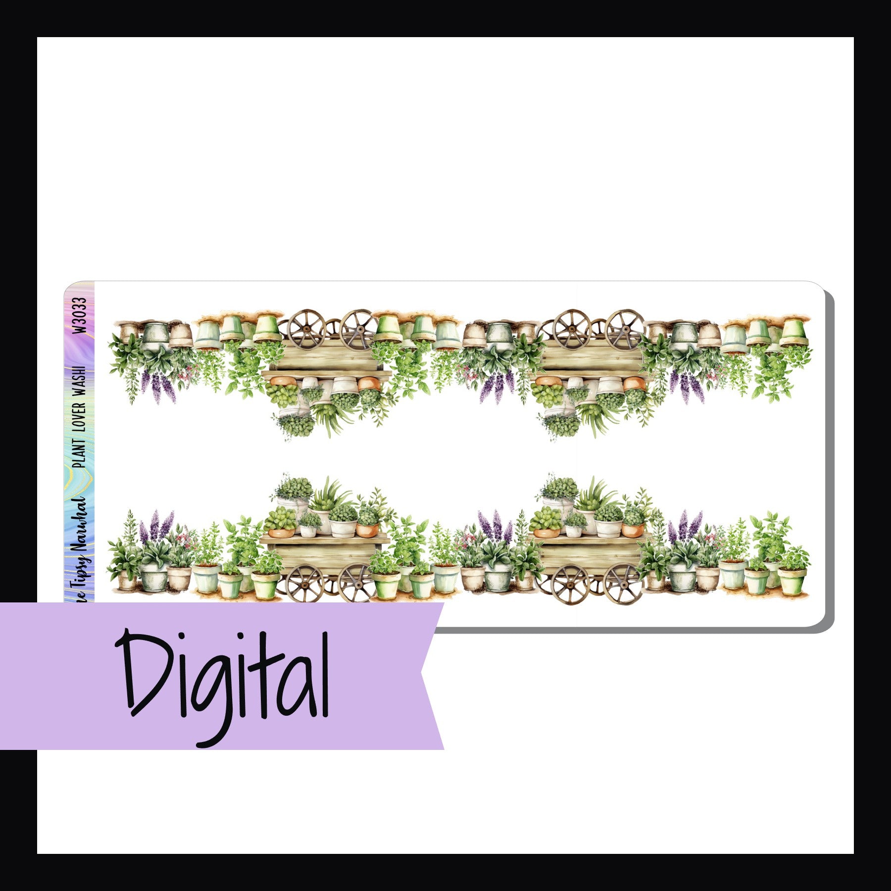 Digital Plant Lover Washi is a digital printable version of the sticker sheet by the same name.  It features washi with a garden theme and matches the Green Thumb weekly kits.