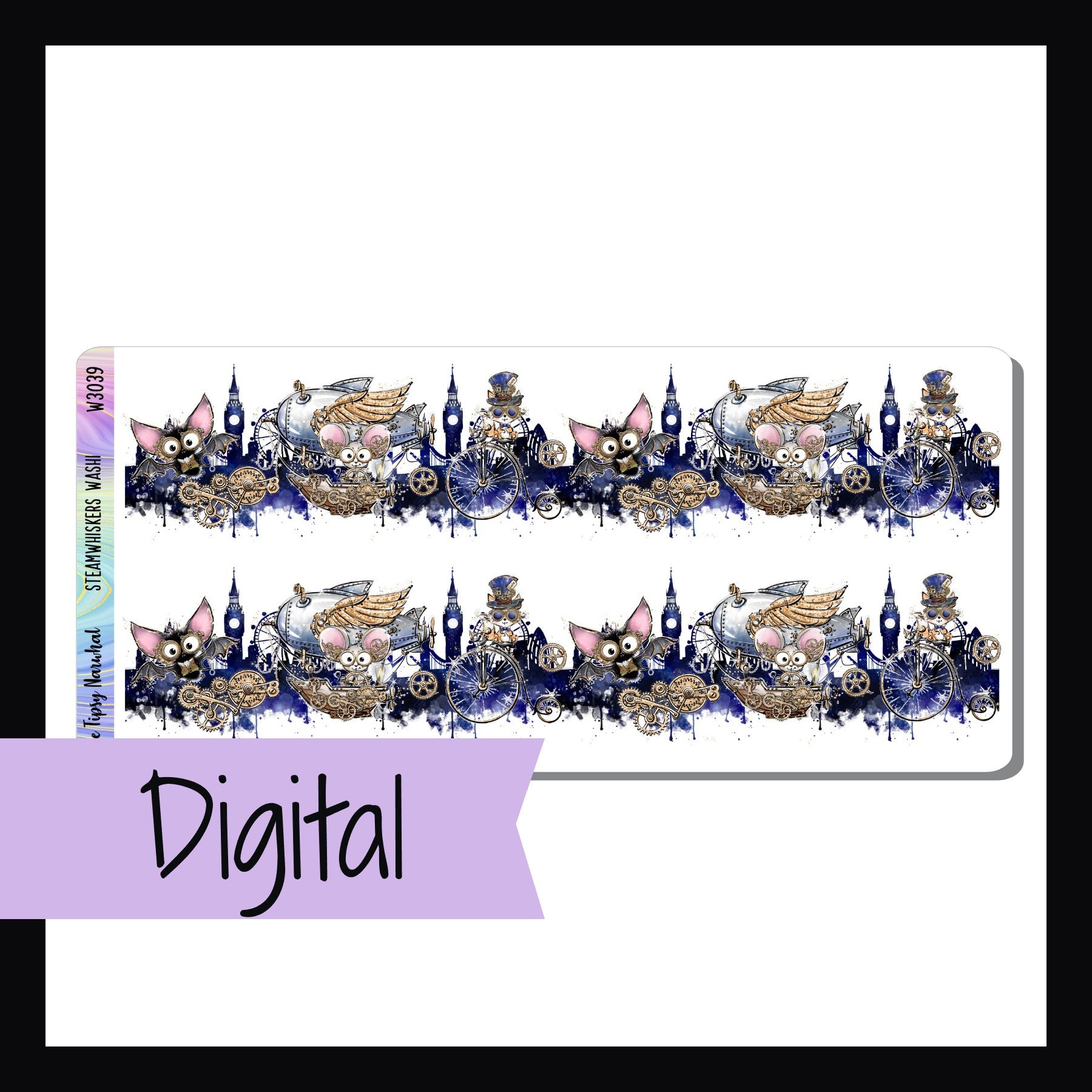 The Digital Steamwhiskers Washi is a digital/printable version of the sticker sheet with the same name.  The download includes JPEG, PDF, and PNG image files as well as an SVG cut file.
