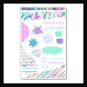 Jingle Bell Rock Rips & Scribbles sheet is a 4.5x7 inch sticker sheet featuring various stickers with a ripped appearance.  There are also scribble and splatter style stickers.  All coordinate with the Jingle Bell Rock weekly kits.