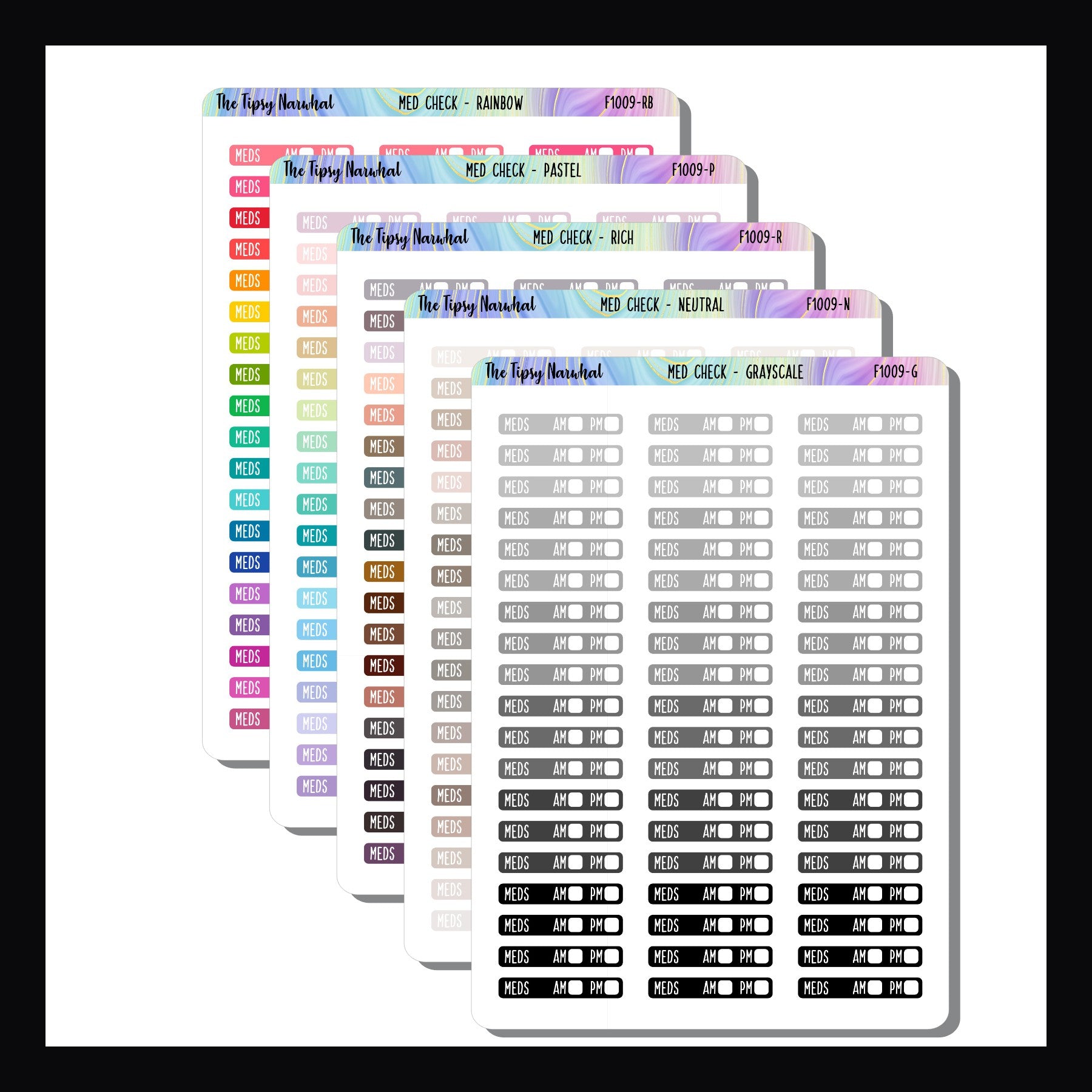 Med Check Stickers help keep track of daily meds or vitamins with these universally sized stickers. Available in 5 color palettes