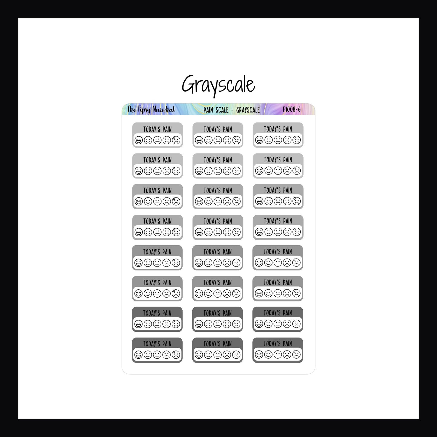 Digital Pain Tracking Stickers in the Grayscale color palette