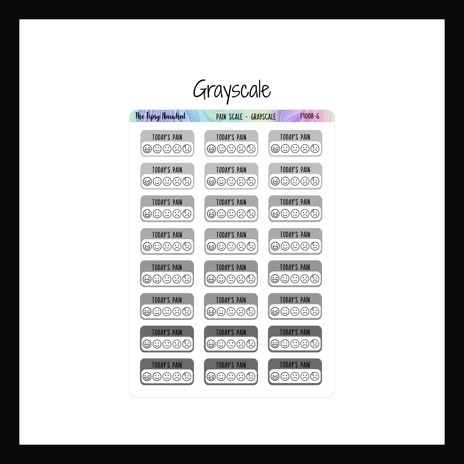 Digital Pain Tracking Stickers in the Grayscale color palette