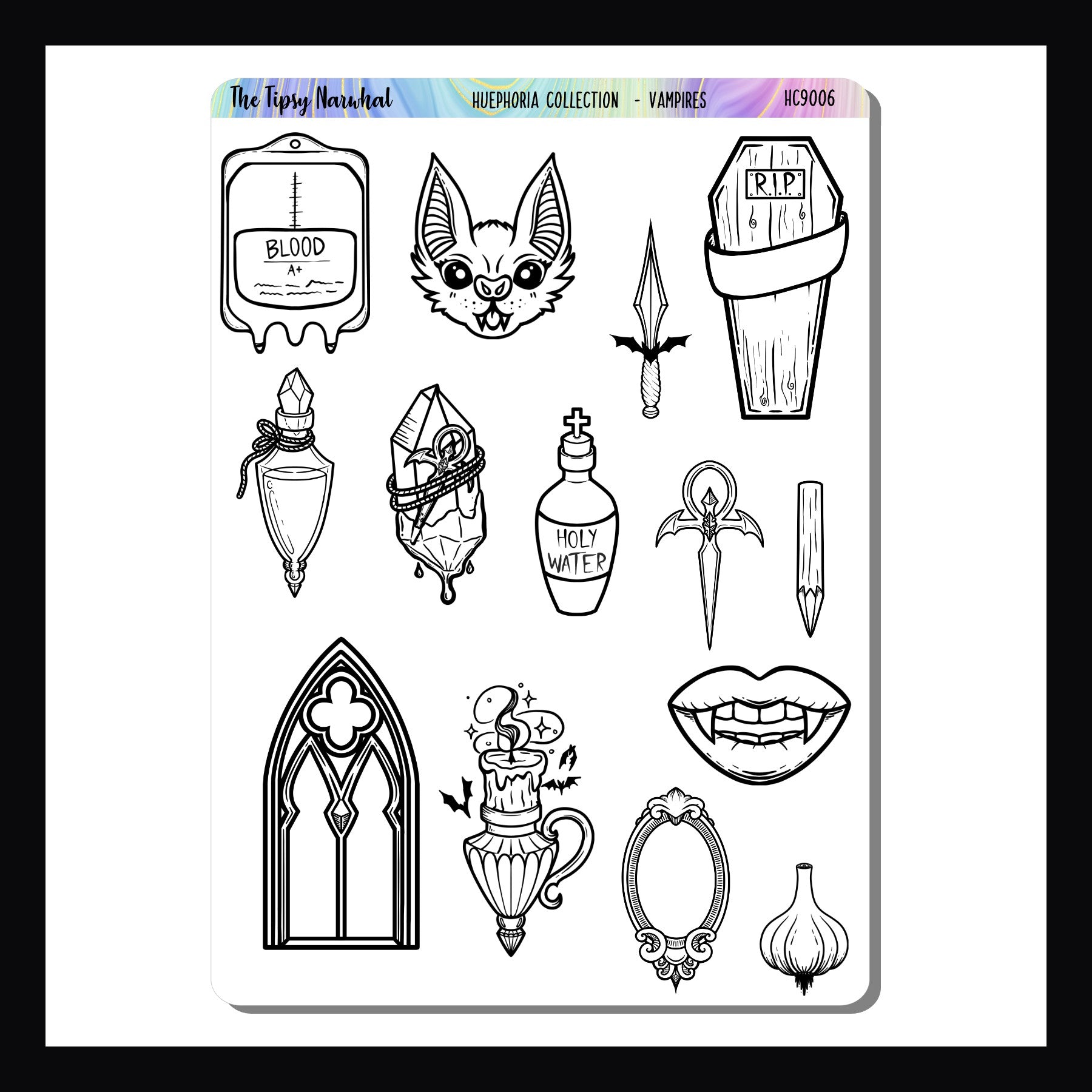Vampires stickers will add a bit of spookiness to your halloween layouts. Part of the Huephoria Sticker Collection.