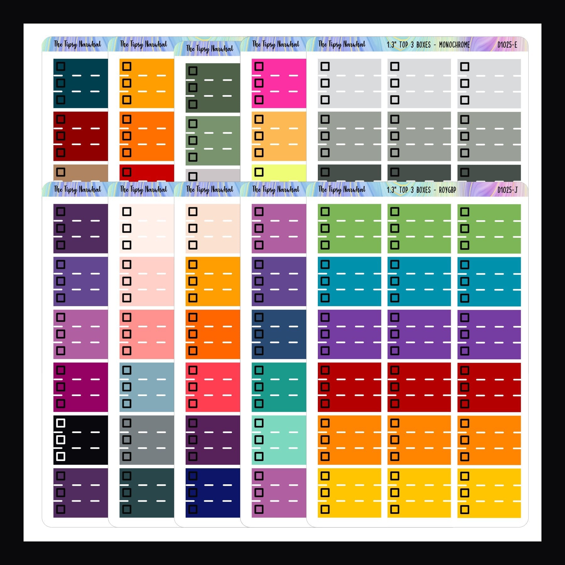 Functional Stickers - 1.3 inch Top 3, all variants shown on a white background.