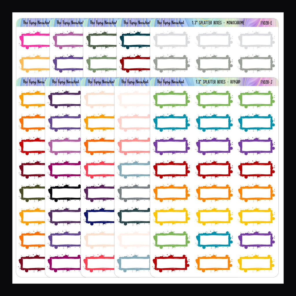 1.3 Inch Splatter Boxes - Functional Stickers