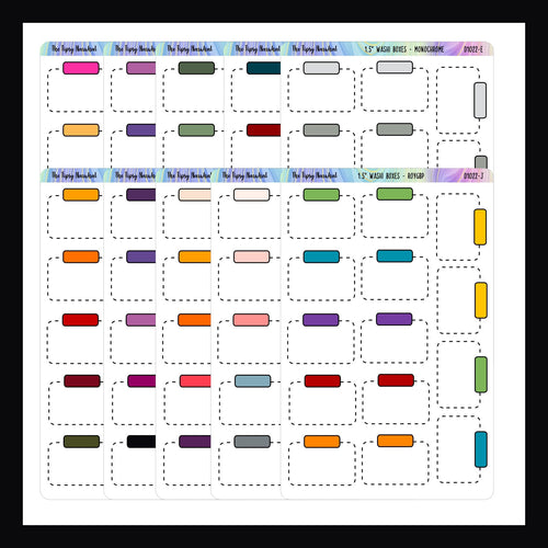 Functional Stickers - 1.5 inch washi boxes all variants shown on a white background