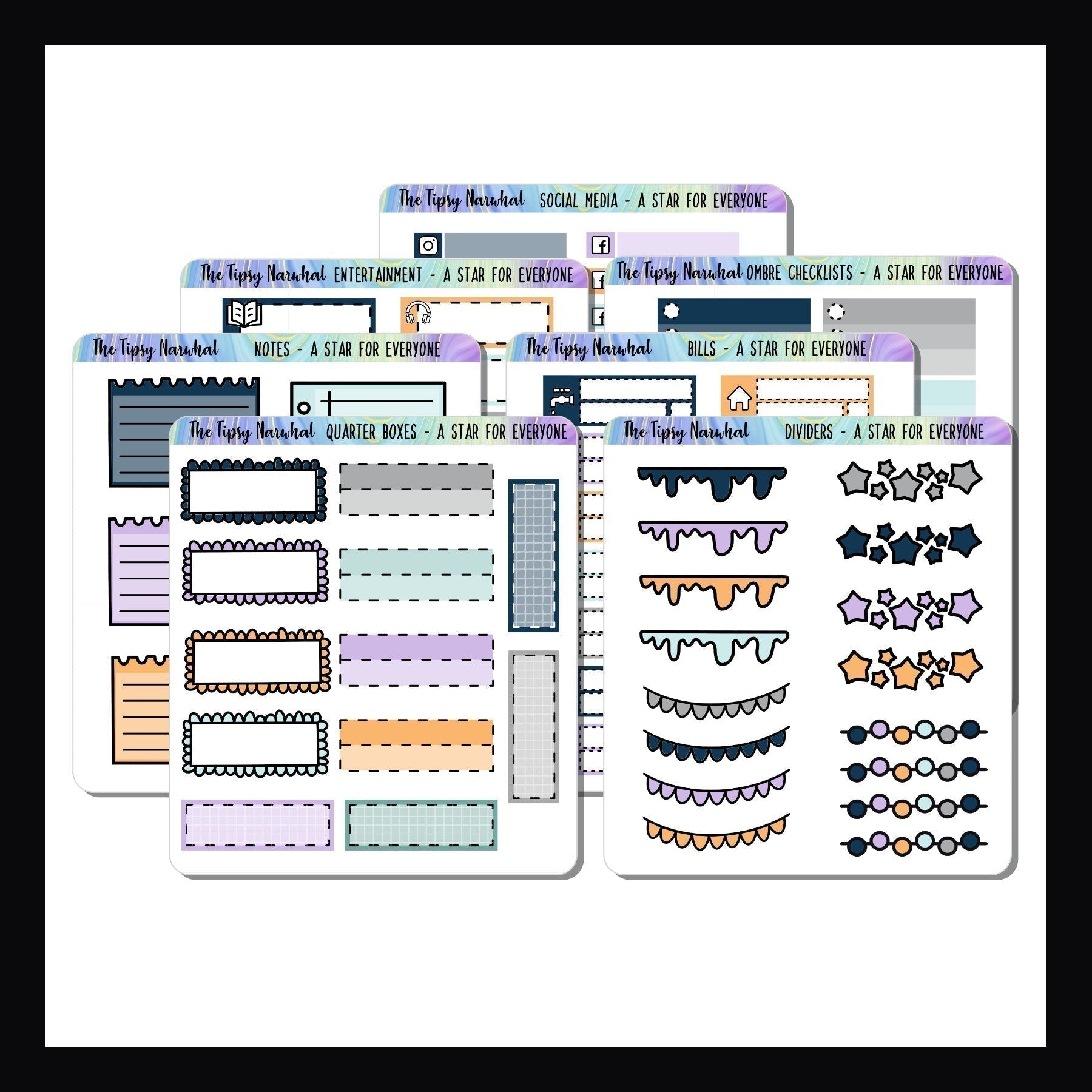 Functional Sticker Add-ons A Star For Everyone full 7 sheet set shown on a white background