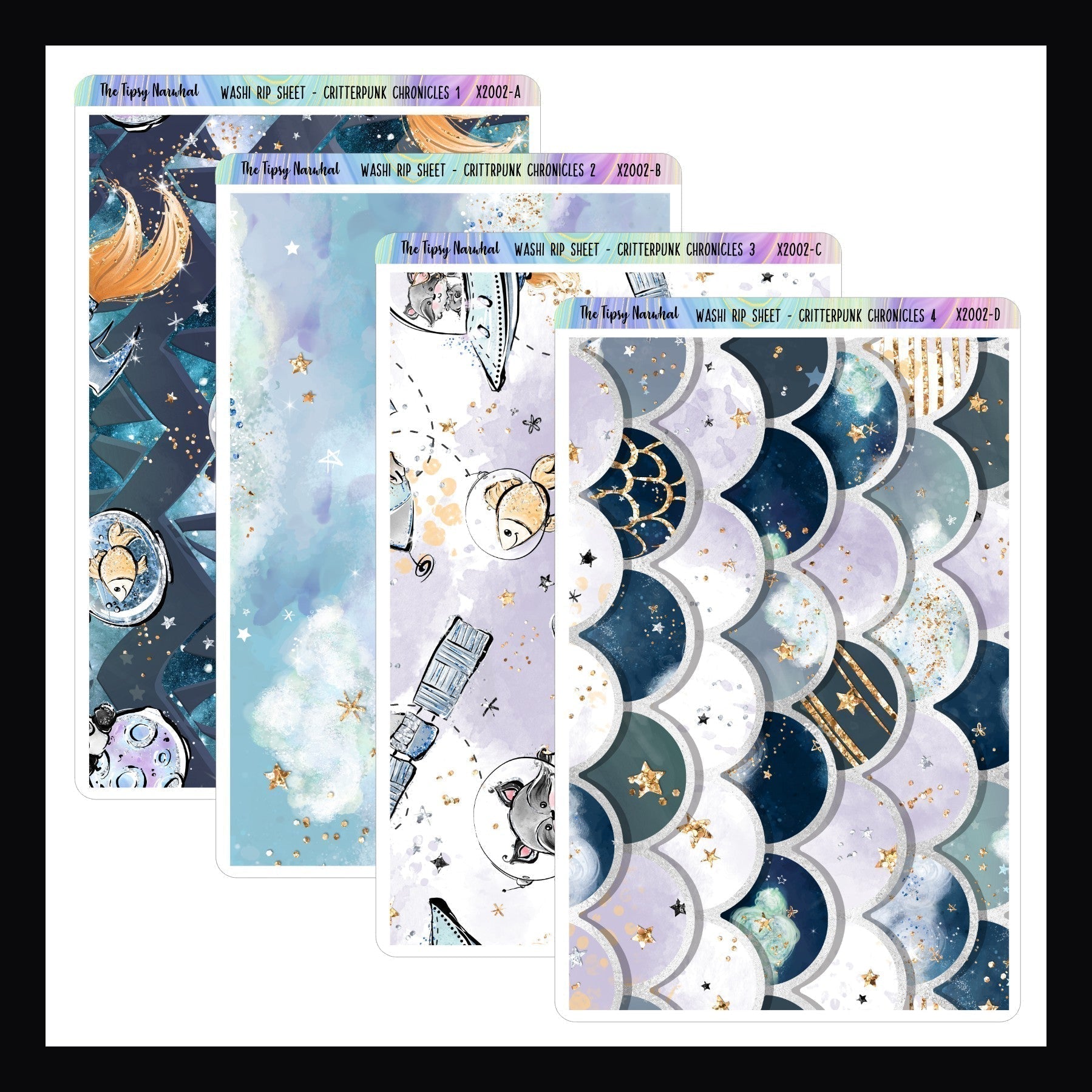 Washi Rip Sheet - A Star For Everyone collection of 4 washi rip sheets shown on a white background.