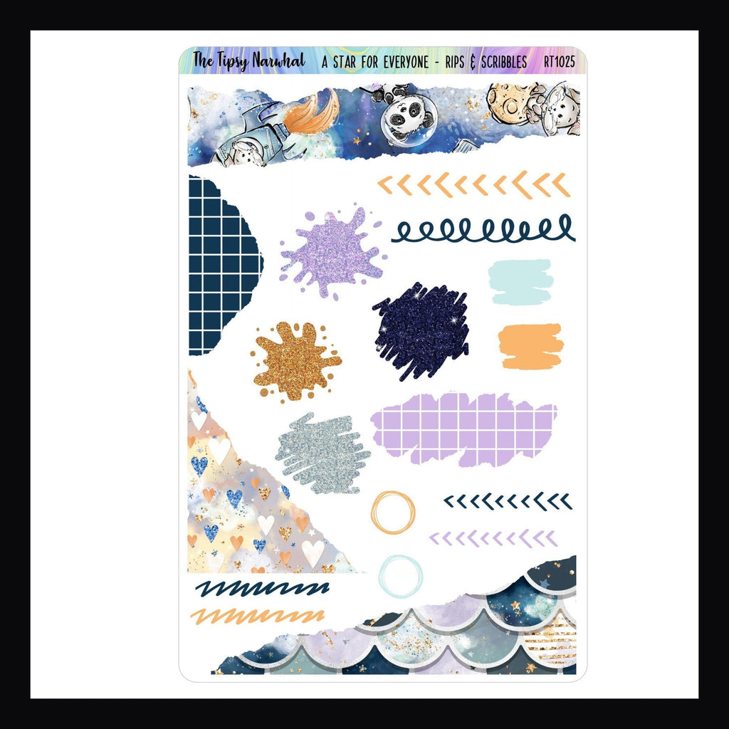Rips and Scribbles Sticker Sheet - A Star For Everyone shown here on a white background.