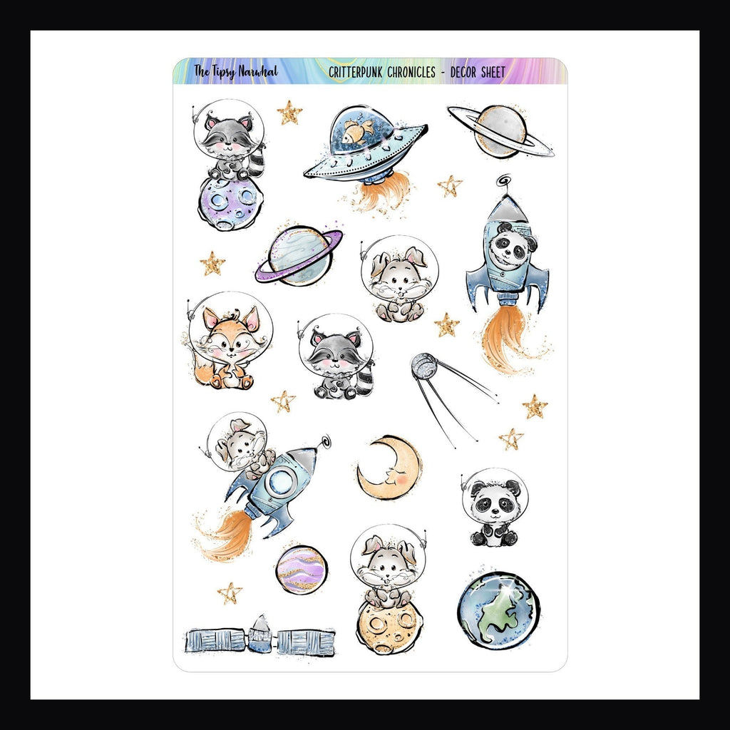 Decor Sticker Sheet - A Star For Everyone 5x7 space themed sticker sheet shown on a white background.