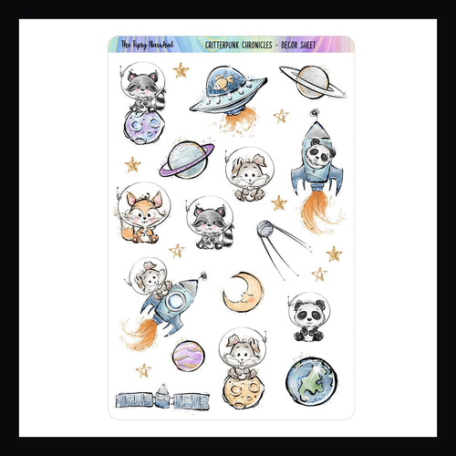 Decor Sticker Sheet - A Star For Everyone 5x7 space themed sticker sheet shown on a white background.