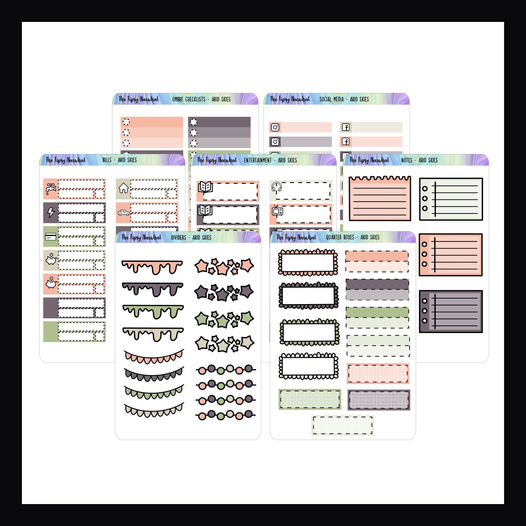 Collection of colorful planner stickers on a white background
