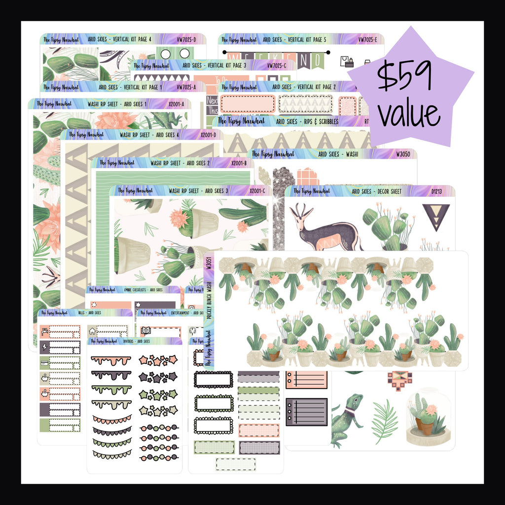 Collection of planner stickers with nature-themed designs on a white background.