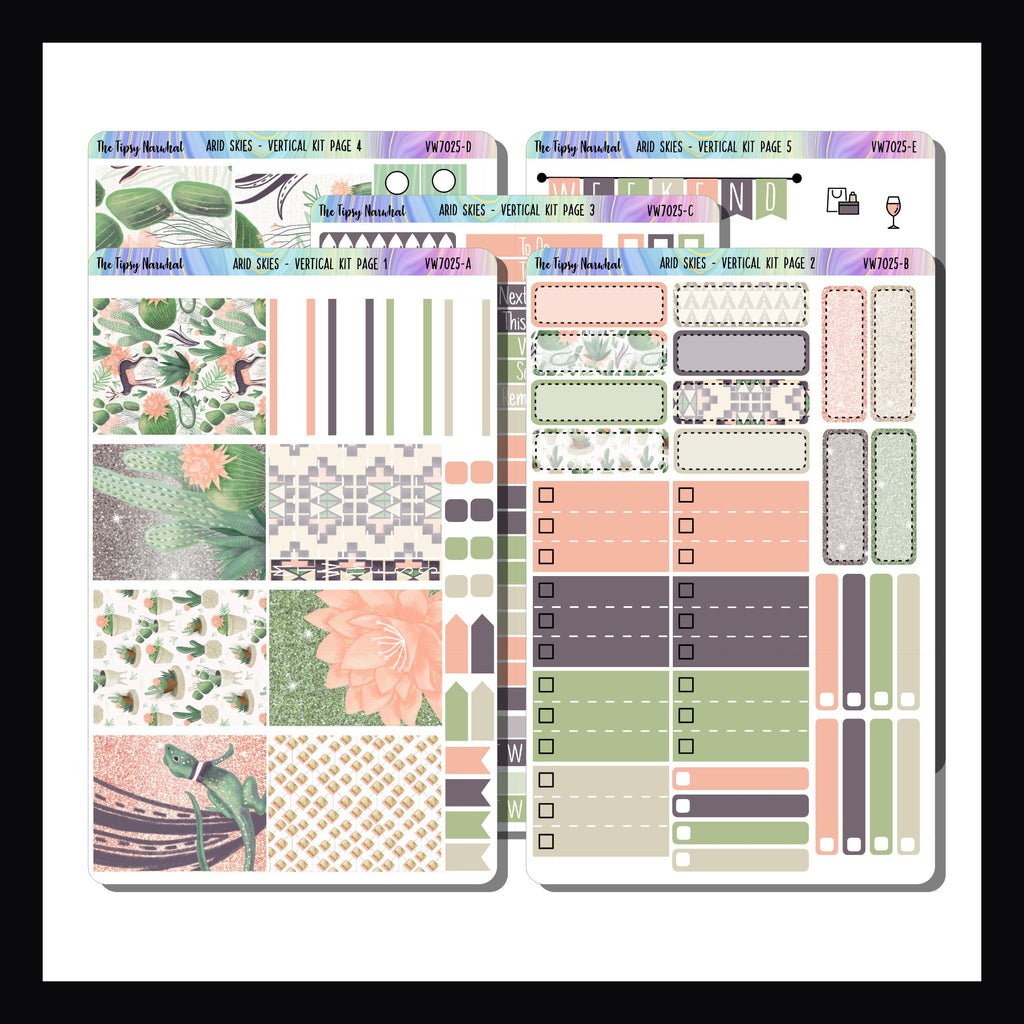 Collection of planner stickers with various designs on a white background
