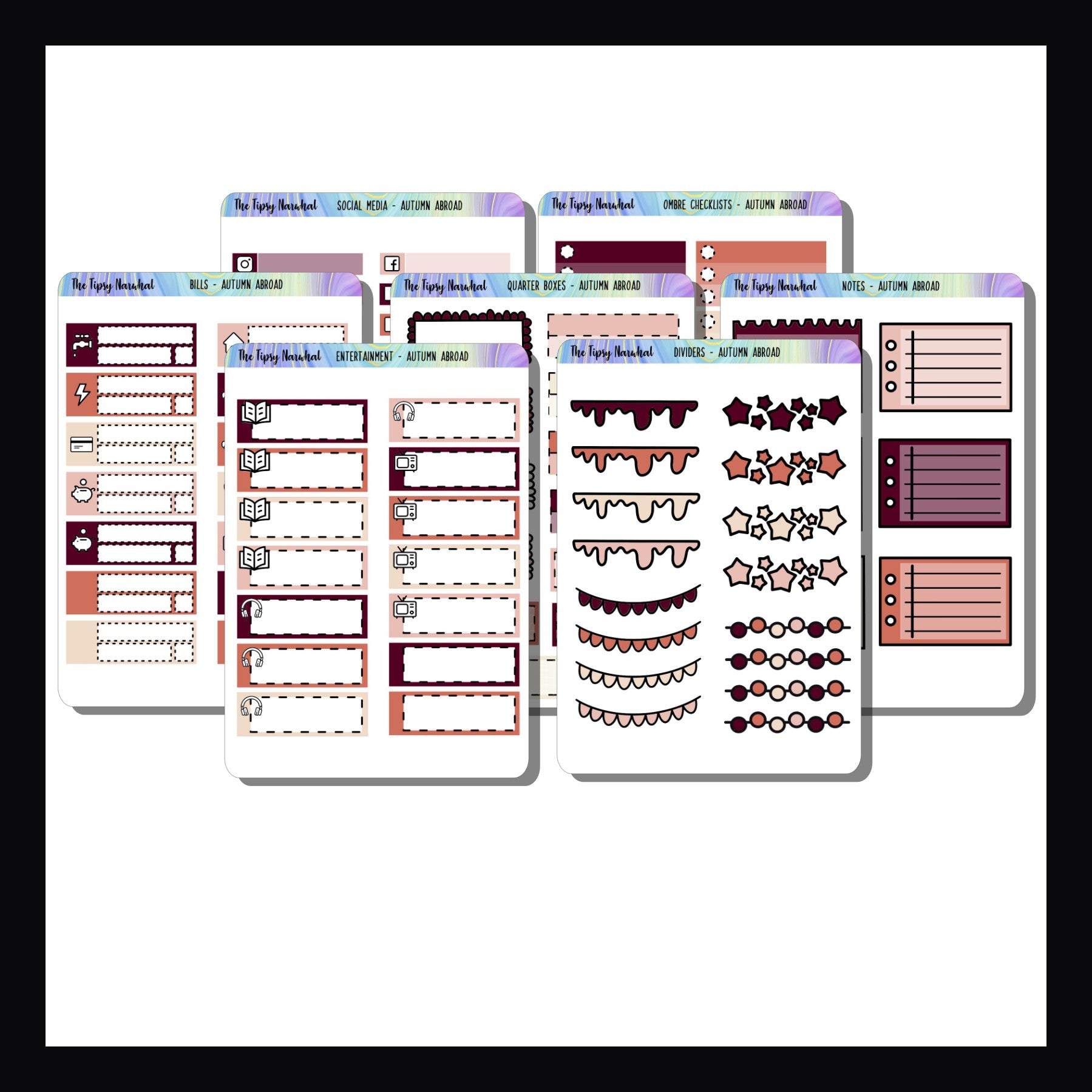 Autumn Abroad Functional Add-ons, all 7 varieties shown on a white background. 