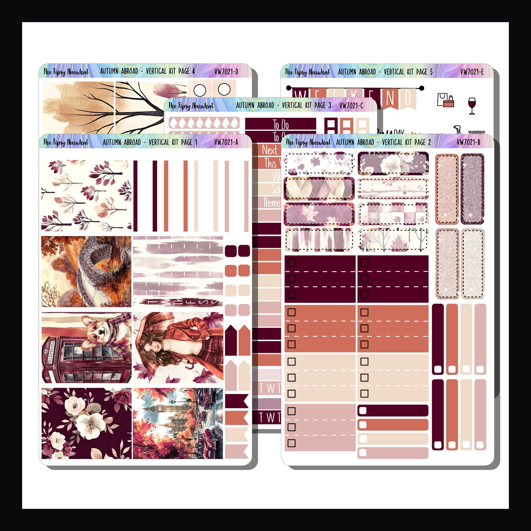 Autumn Abroad Vertical Kit is a 5 page sticker kit featuring a travel theme during the fall. 