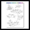 Autumn Arrangements - collection of 6 stickers featuring autumn flowers, leaves, pumpkins and apples.  Black and white stickers for coloring. 