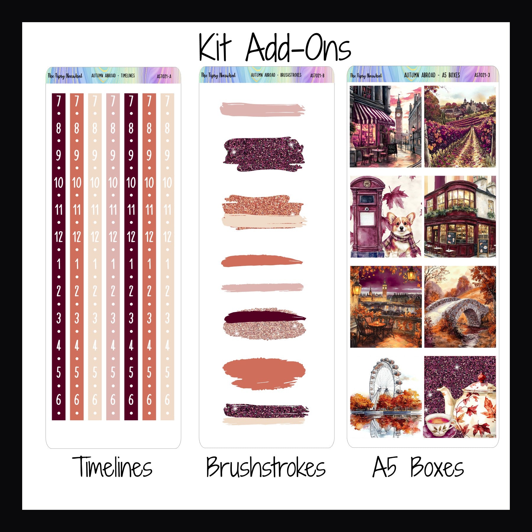 Autumn Abroad Kit Add-ons available include Timelines, brushstrokes, and A5 boxes.  