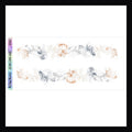 Autumn Stamps Washi Sticker Sheet features two strips of fancy cut washi stickers. The design features a pattern of distressed autumn images in colors of orange, navy and grey. 