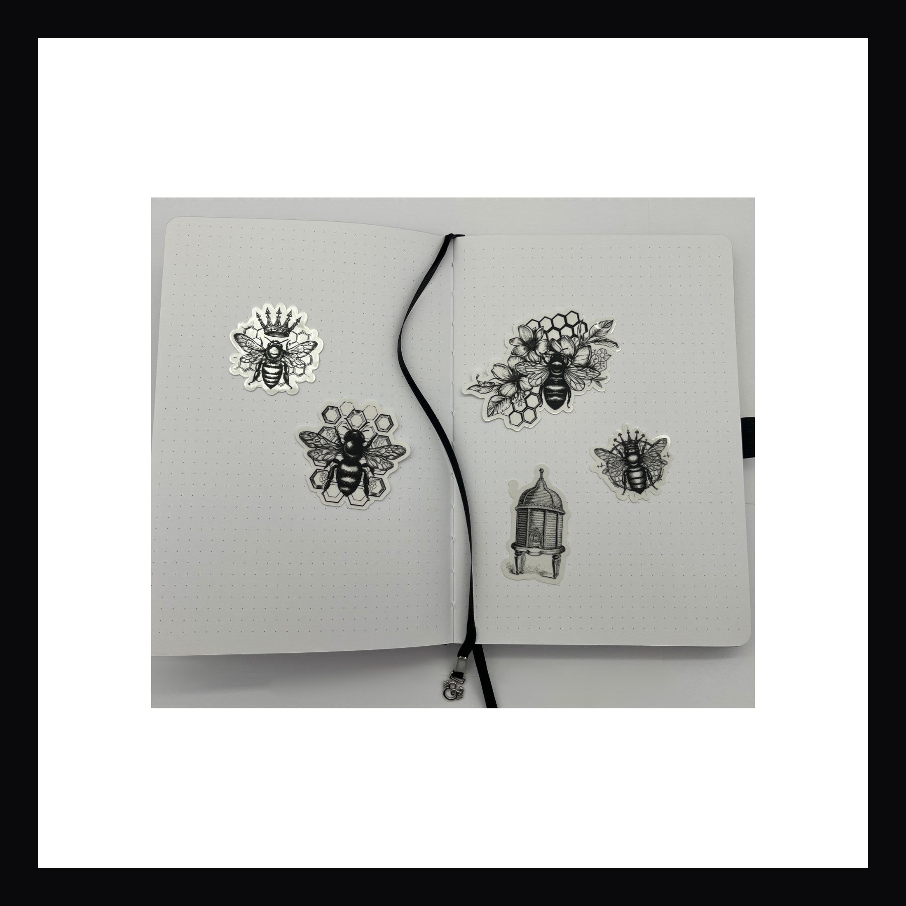 Bees & Honey Junk Journaling Kit includes 5 clear, die cut stickers.  Stickers are varying in size and each features a honey bee theme.