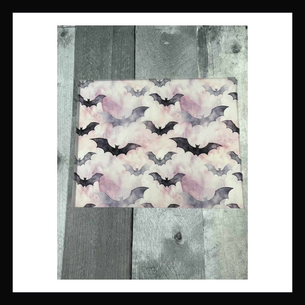 8x10 printed vellum, black bats on pink background, halloween vellum, pink vellum, bat vellum, halloween vellum, goth vellum, spooky vellum
