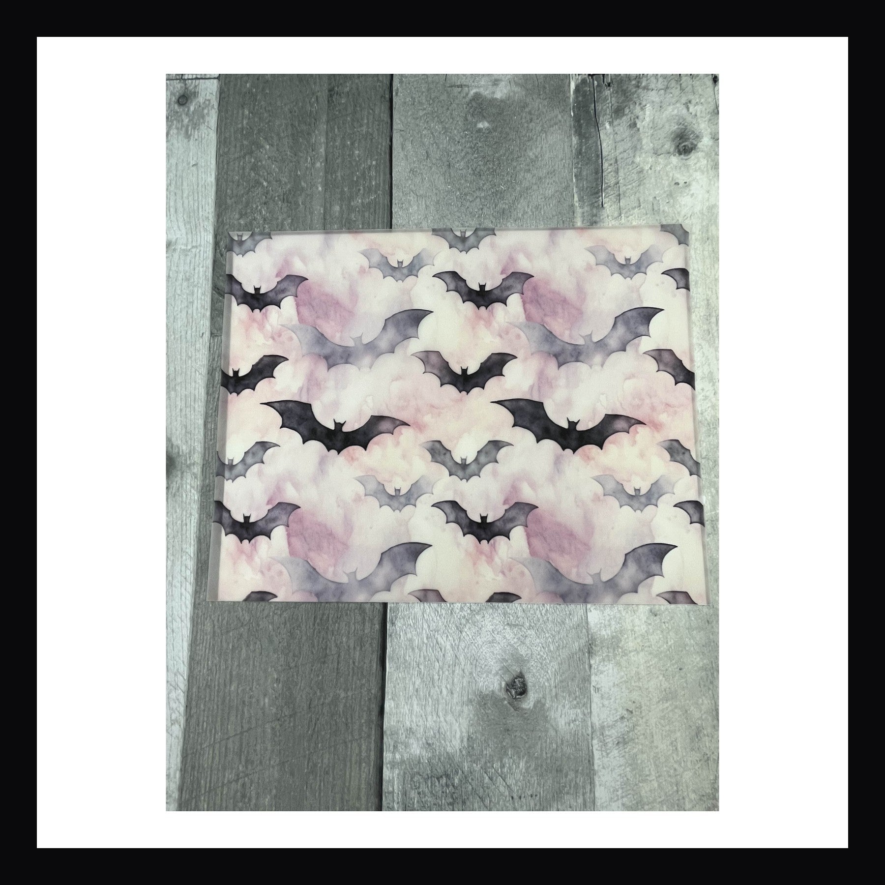 8x10 printed vellum, black bats on pink background, halloween vellum, pink vellum, bat vellum, halloween vellum, goth vellum, spooky vellum