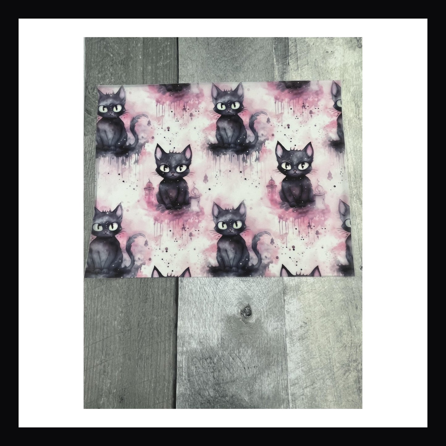 8x10 inch printed vellum, black cat print, pink background, spooky vellum, halloween vellum, goth vellum, black cats 