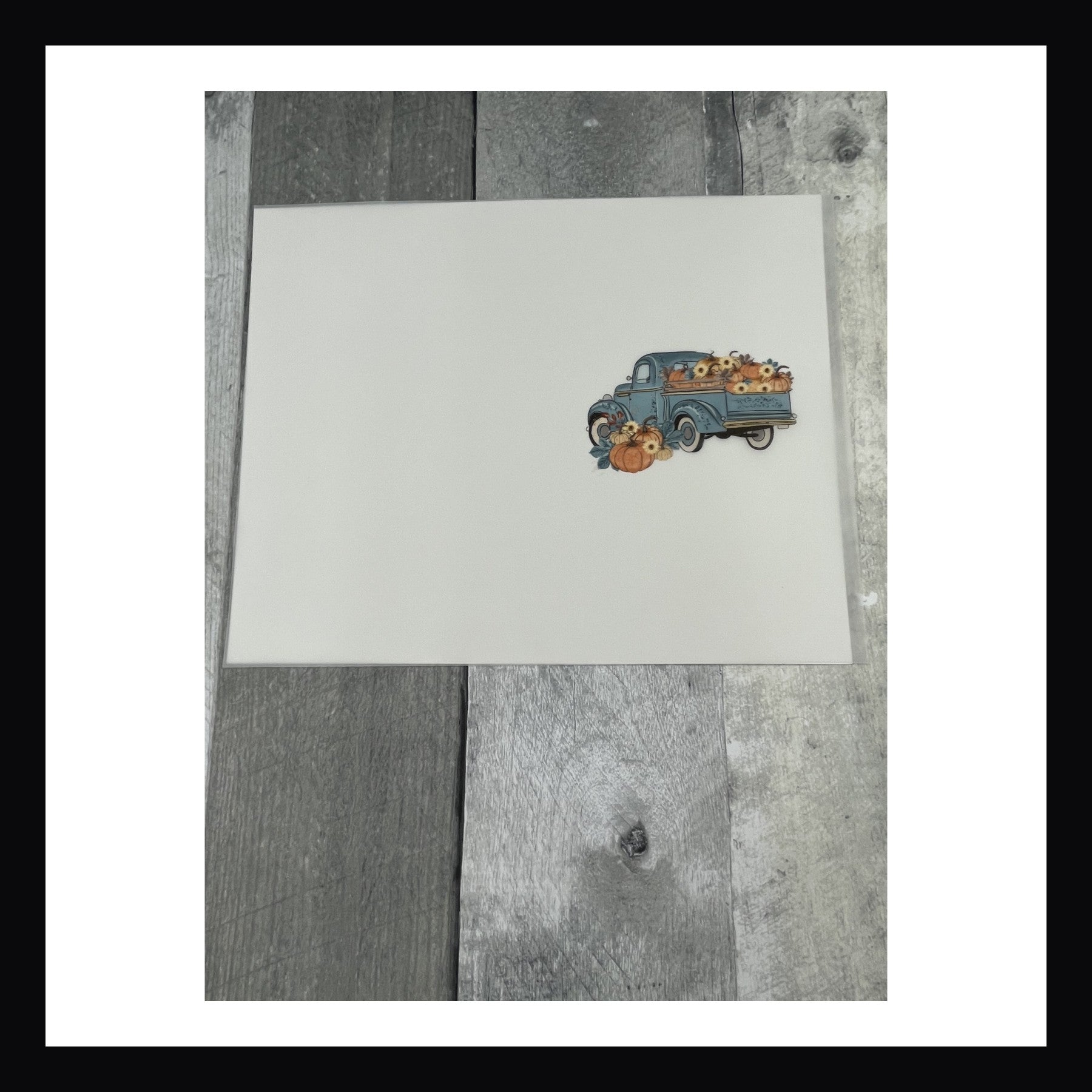 8x10 printed vellum, retro blue truck, pumpkin harvest truck, blue truck, pumpkin harvest, pumpkins, floral