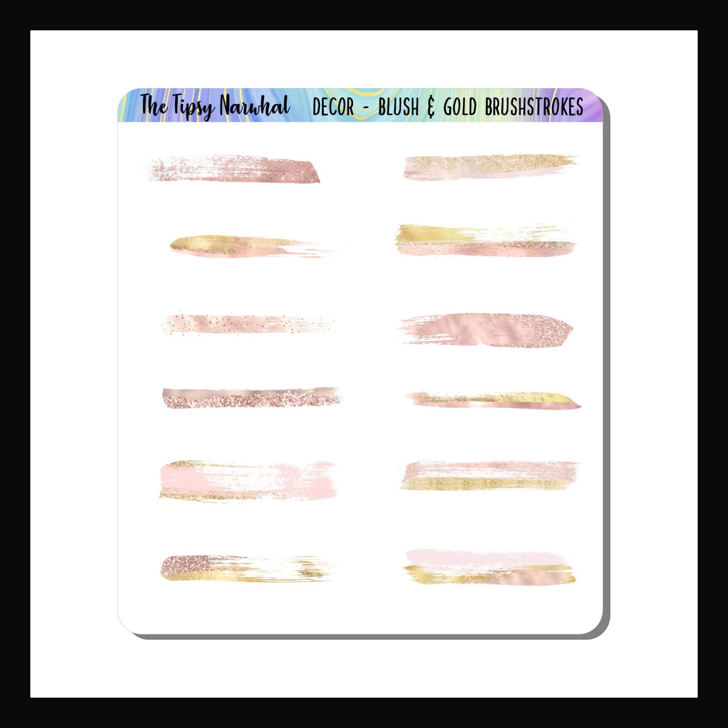 Blush and Gold Brushstroke stickers, brushstrokes in pink and gold glitter, metallic brushstrokes, washi stickers, washi strips, decorative stickers, planner and journal decor