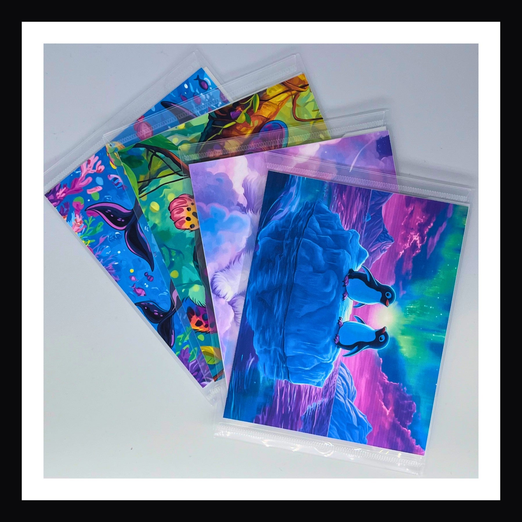 Bright 90s Style Envelopes - 5x7 inch plastic envelope for storage of your favorite stickers, ephemera, or anything you need stashed away. 4 designs to choose from each envelope features a tab closure and a vivid animal print. 