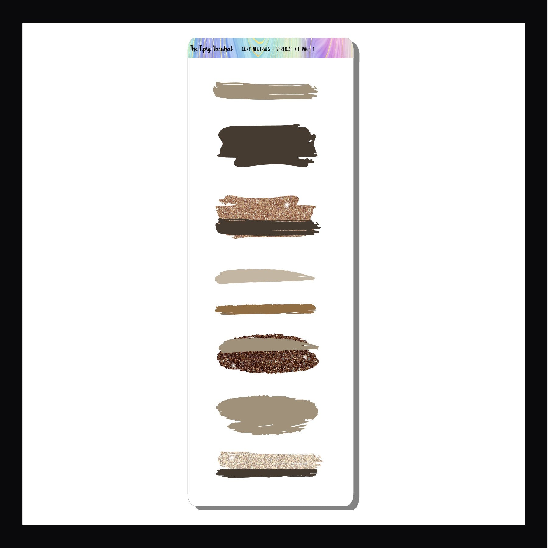 Cozy Neutrals Kit Add-ons Brushstrokes features 8 brushstroke style stickers designed to coordinate with the Cozy Neutrals weekly kits. 