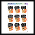 Burnt Out Sarcasm & Quotes Sheet is a collection of 9 colorful stickers featuring the quote "Burnt the fuck out yet remaining optimistic"