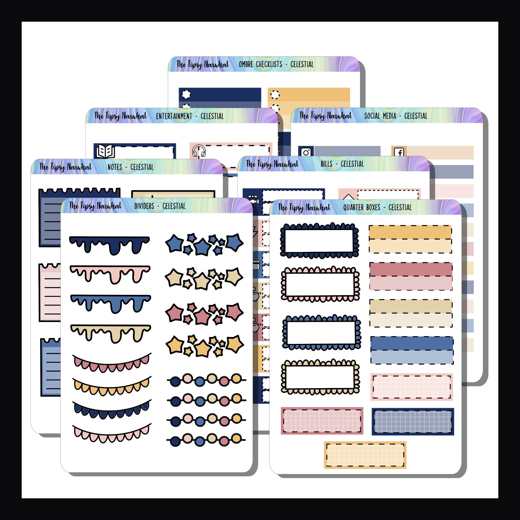 Celestial Functional Add-ons a selection fo 7 functional sticker sheets matching the Celestial weekly kits. 