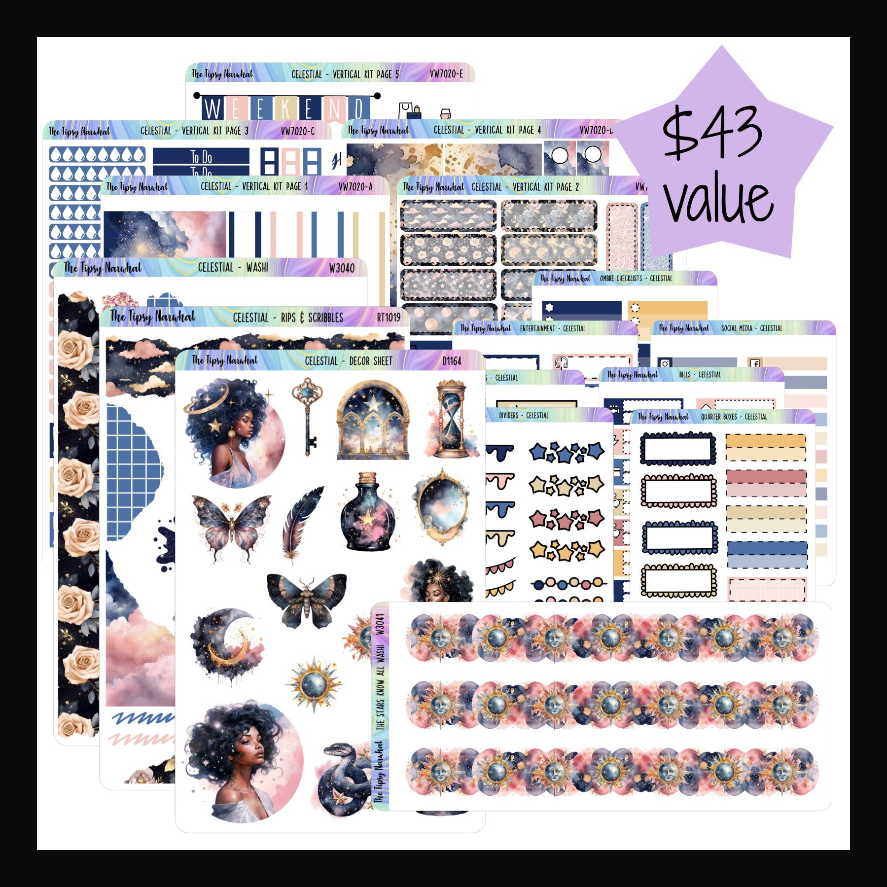 Celestial Vertical Bundle. The entire Celestial collection shown on a white background.