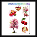 Cherries Decor Sheet is a 3.5 x 5 inch sticker sheet.  The stickers feature a cherry theme from tree to tabletop.