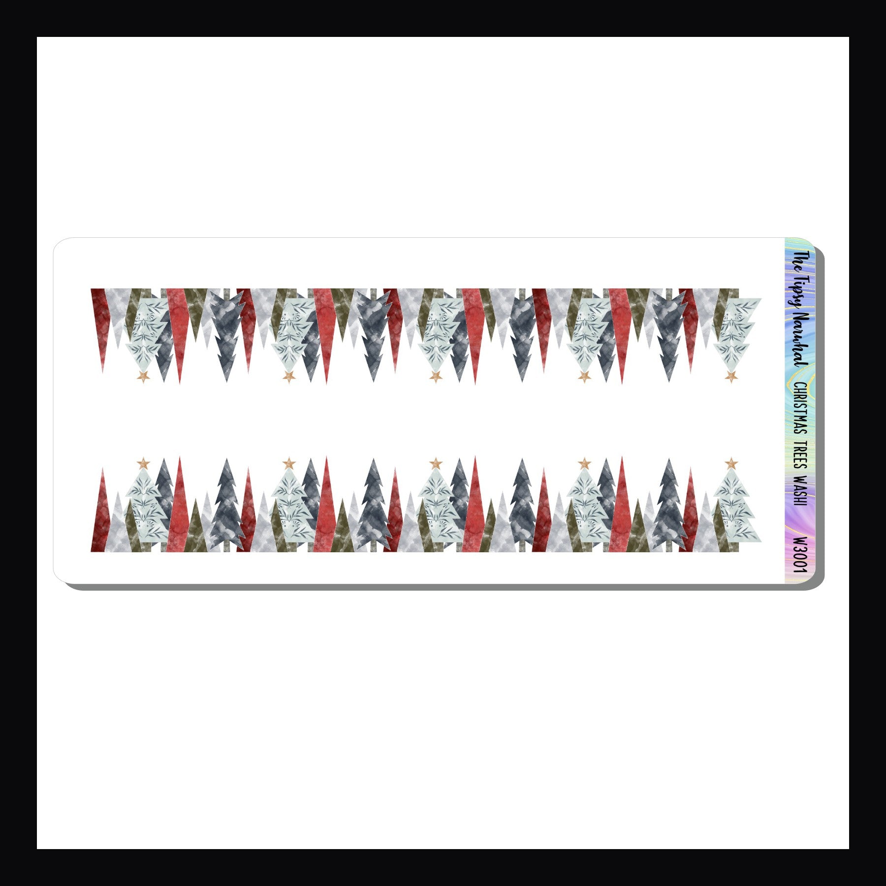 Christmas trees washi features two strips of washi stickers featuring a festive holiday tree theme.