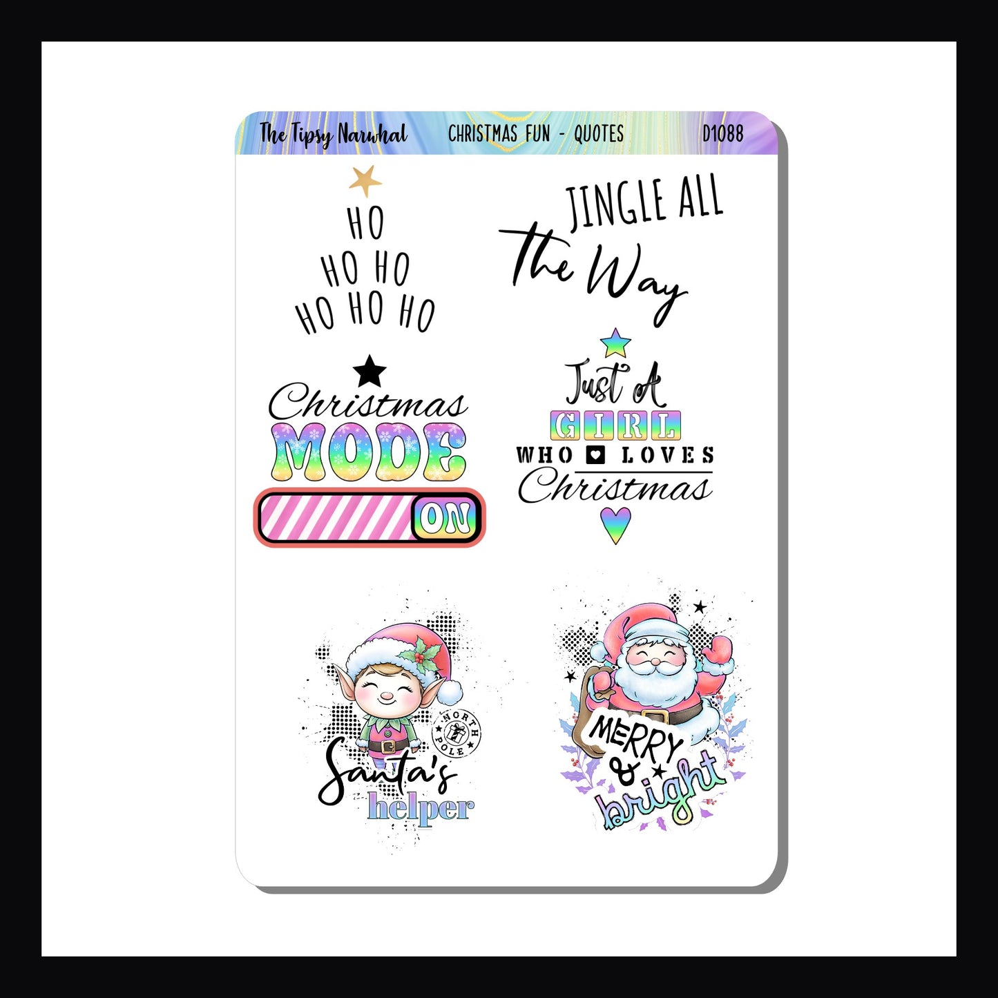 Christmas Fun Quotes is a 3.5x5 inch sticker sheet featuring 6 fun Christmas themed quotes.  Colors coordinate with the Jingle Bell Rock weekly Kits.