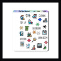 Mini Icon Sheet Cleaning is a 3.5 x 4" sticker sheet featuring various cleaning icons. Perfect for small format planners, monthly layouts, and wall calendars. 