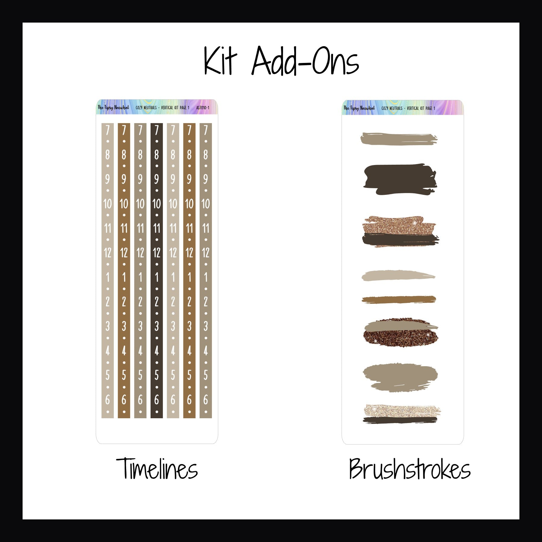 Cozy Neutrals Kit Add-Ons, timeline and brush stroke stickers available individually or together as additions to Cozy Neutrals weekly kits.