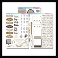 Cozy Neutrals Journal Kit is 3 page sticker kit designed with journals in mind.  It focuses on a cozy fall aesthetic and features a neutral color palette. 