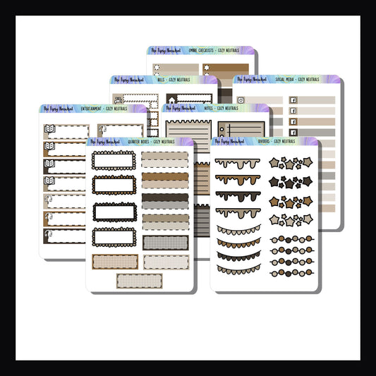 Cozy Neutrals Kit Matching Functionals is a collection of 7 sticker sheets filled with functional planning stickers.  They are designed to coordinate with the Cozy Neutrals weekly kits. 